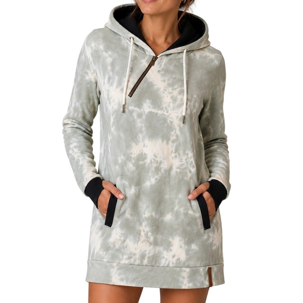 Ampersand Avenue Green White Black Tie Dye Double Hood‎ Hoodie Women's XS